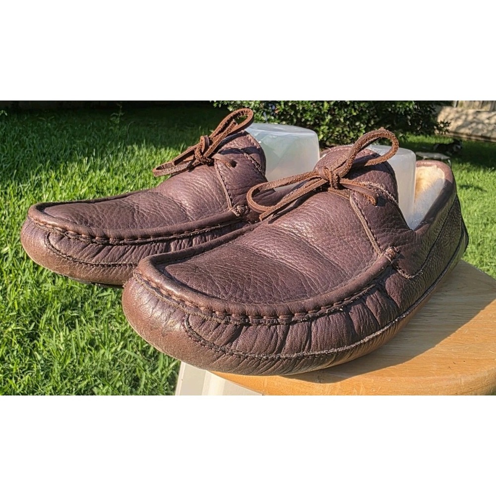 UGG AUSTRALIA~NEW!!~BROWN LEATHER BYRON ASCOT SLIPPER SHEARLING LINED MENS 14